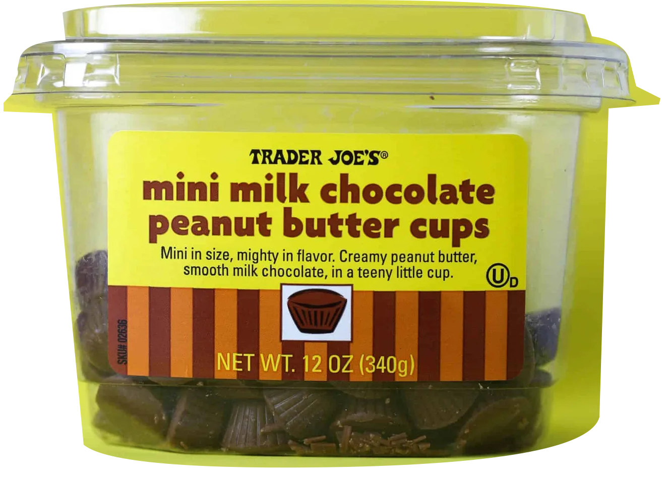 Trader Joe’s Mini Milk Chocolate Peanut Butter Cups package, original photo with background removed
