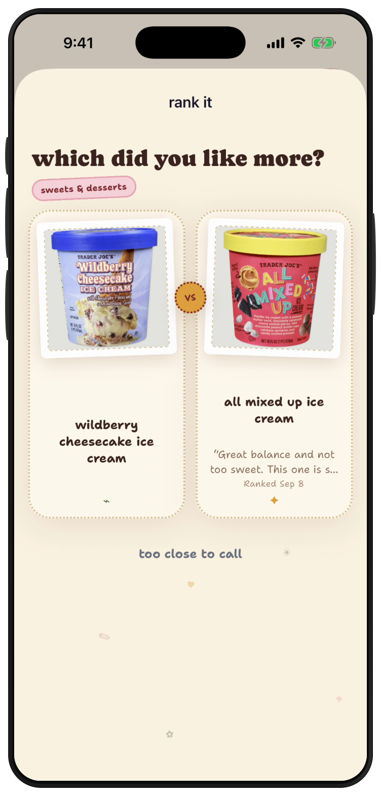 finds comparison asking which ice cream you liked more: Wildberry Cheesecake or All Mixed Up