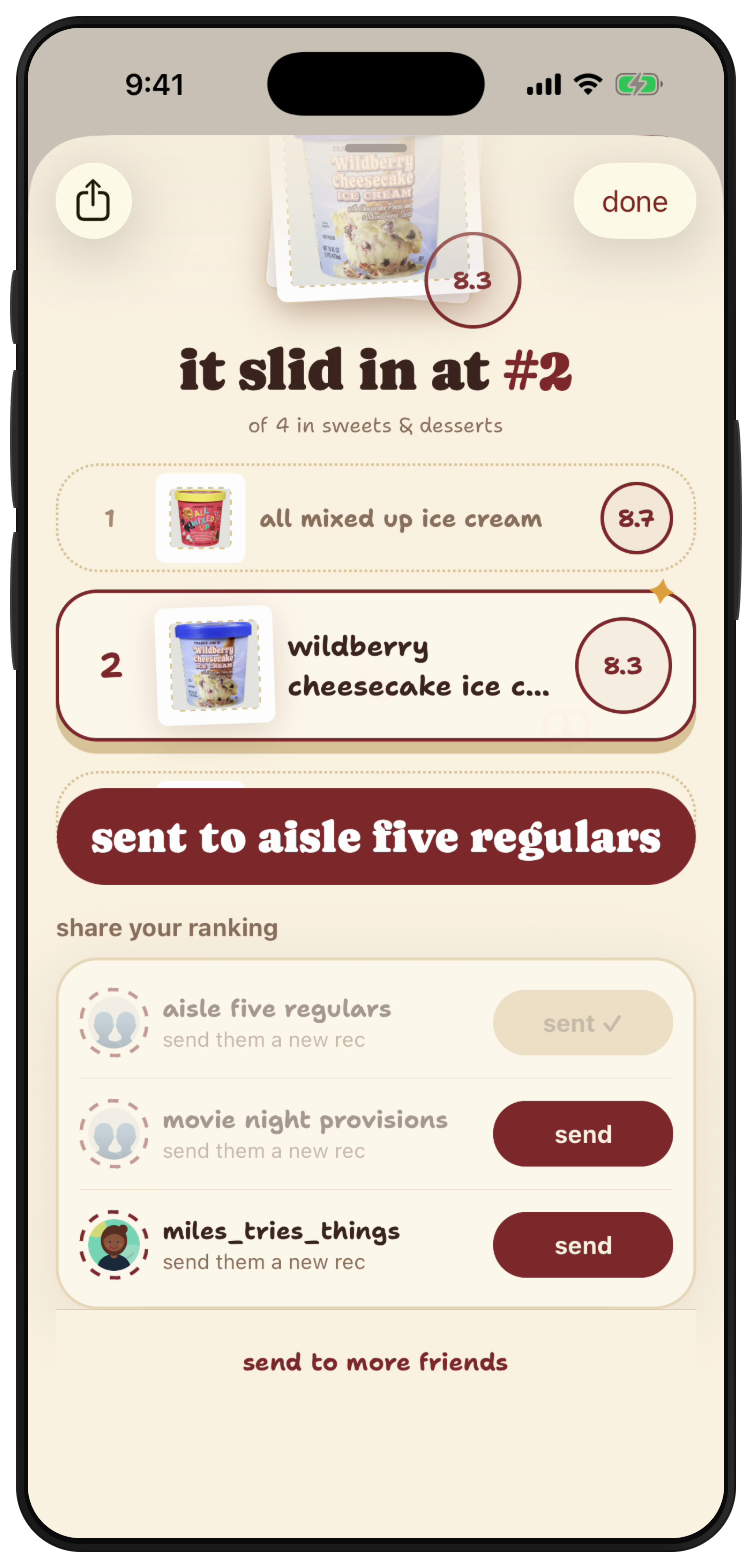 finds sharing screen confirming a product was sent to an example group